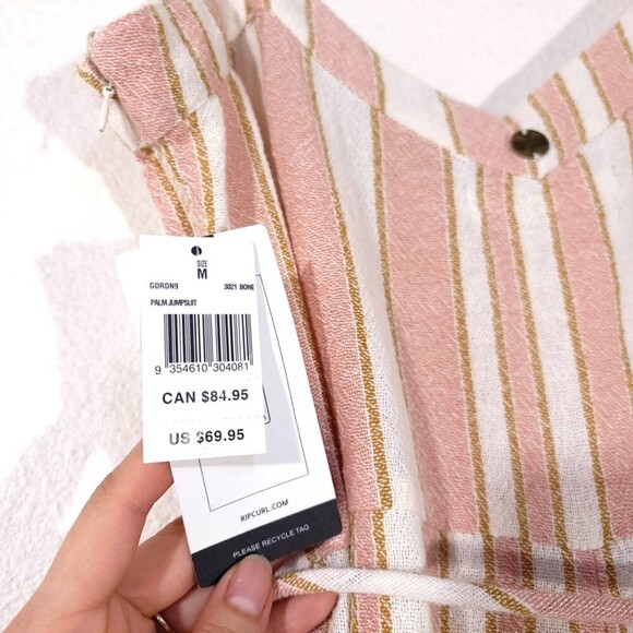 NWT Rip Curl Boho Palm Belted Jumpsuit Wide Leg Ankle Crop Medium Vintage Stripe - Picture 14 of 14